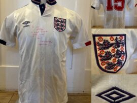 Match worn Paul Gascoigne Gazza England signed shirt