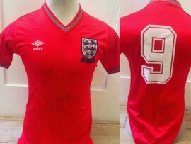 Match worn Nigel Clough England shirt