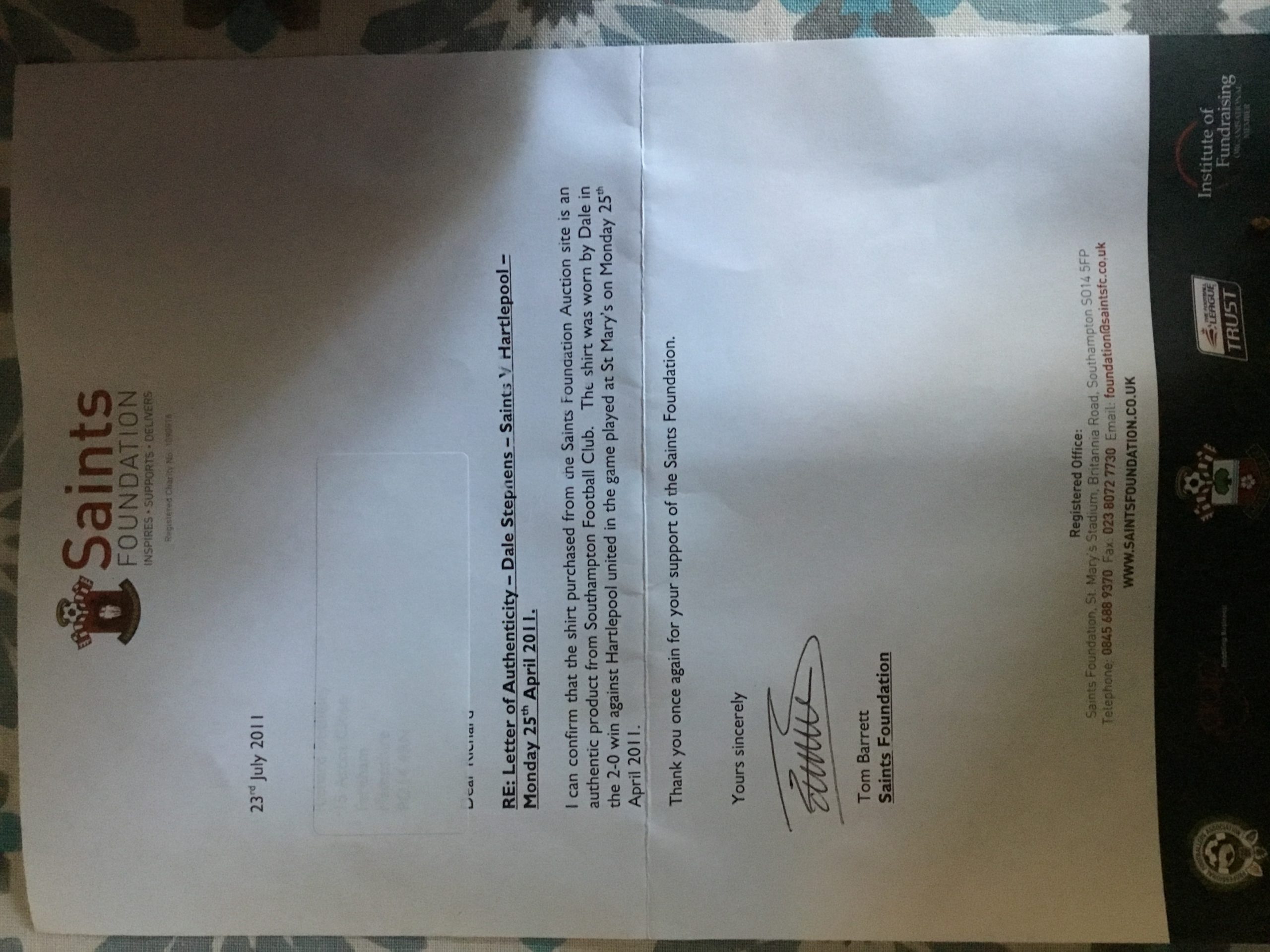 Matchworn Southampton Shirt Dale Stephens - Image 3